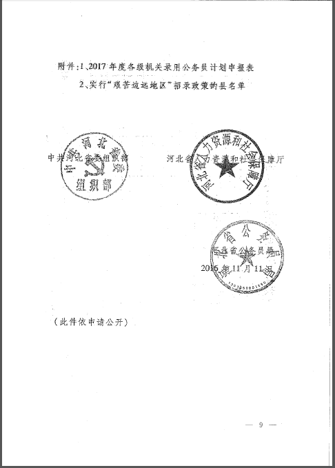 2017年河北省公務員四級聯考招錄計劃通知