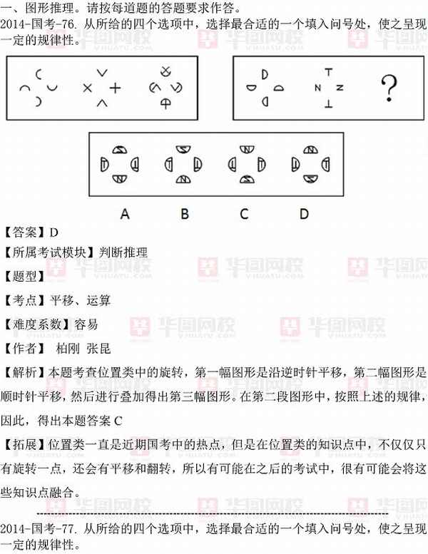 2014年國(guó)家公務(wù)員考試真題答案：判斷推理